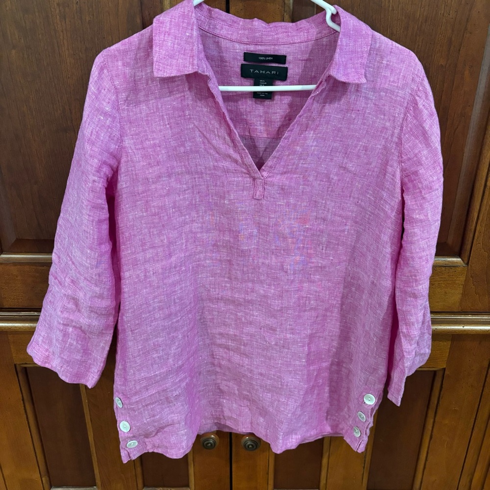 Tahari 3/4 Sleeve Linen Blouse Top